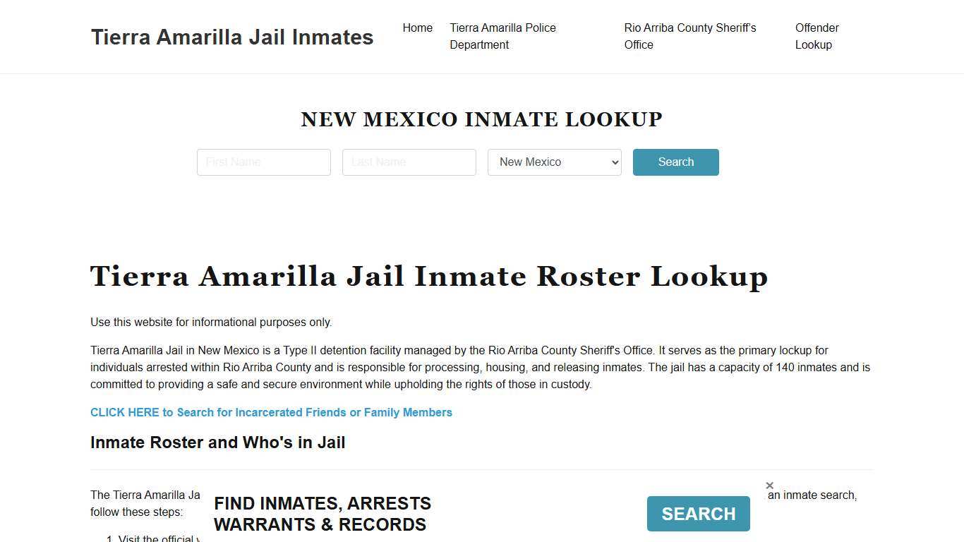 Tierra Amarilla Jail Inmate Roster, Rio Arriba County, NM, Offender Search